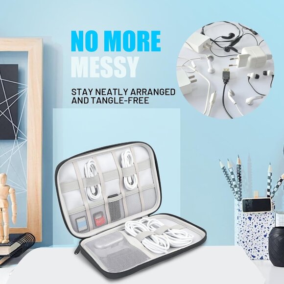 Travel Cable Organizer Bag, Electronics Organizer Tech Pouch with Double Layers - Picture 5 of 7